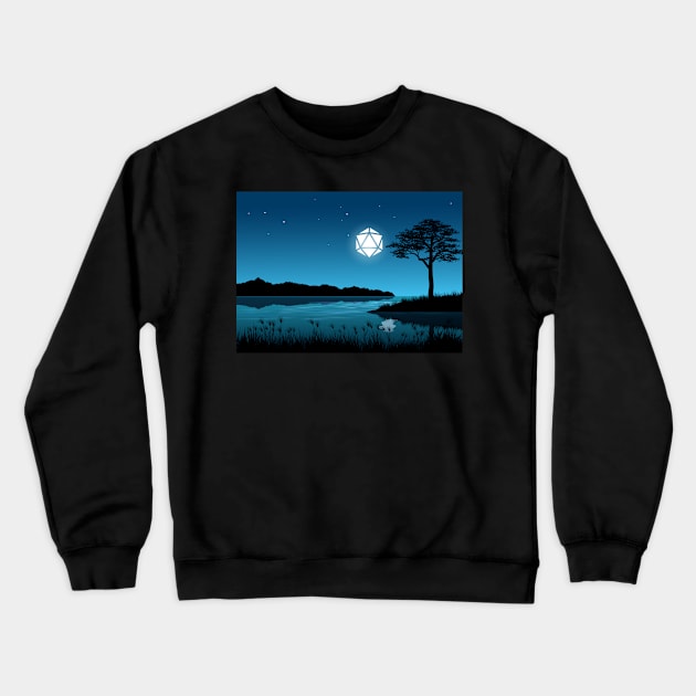 Starry Night D20 Dice Lake Reflection Tabletop RPG Maps and Landscapes Crewneck Sweatshirt by pixeptional